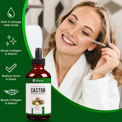 Kanzy Organic Castor Oil for Eyelashes and Eyebrows Cold Pressed for Hair Growth