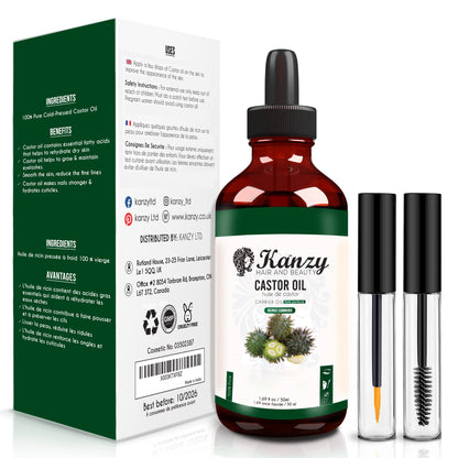 Kanzy Organic Castor Oil for Eyelashes and Eyebrows Cold Pressed for Hair Growth