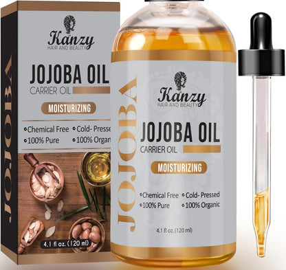 Kanzy Organic Jojoba Oil Cold Pressed for Hair Nails Face Skin & Body Oil