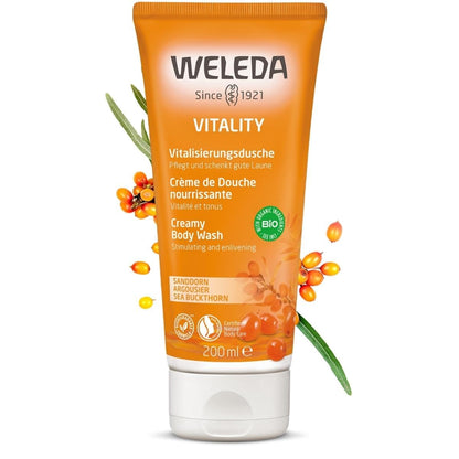 WELEDA - Sea Buckthorn Energizing Shower Cream - With Citrus Essential Oils - 200 ml tube