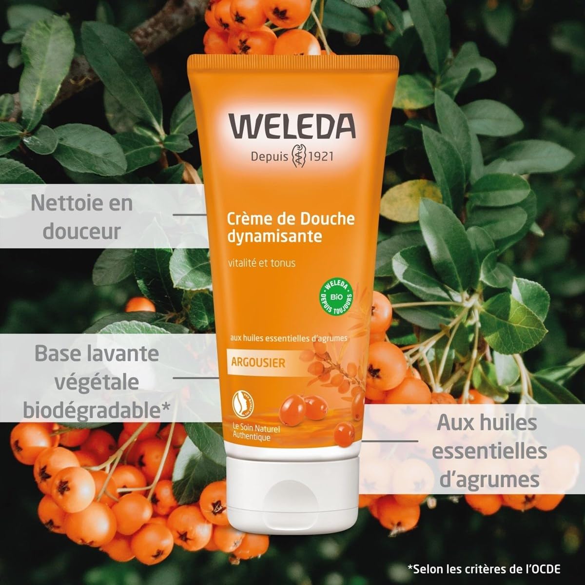 WELEDA - Sea Buckthorn Energizing Shower Cream - With Citrus Essential Oils - 200 ml tube