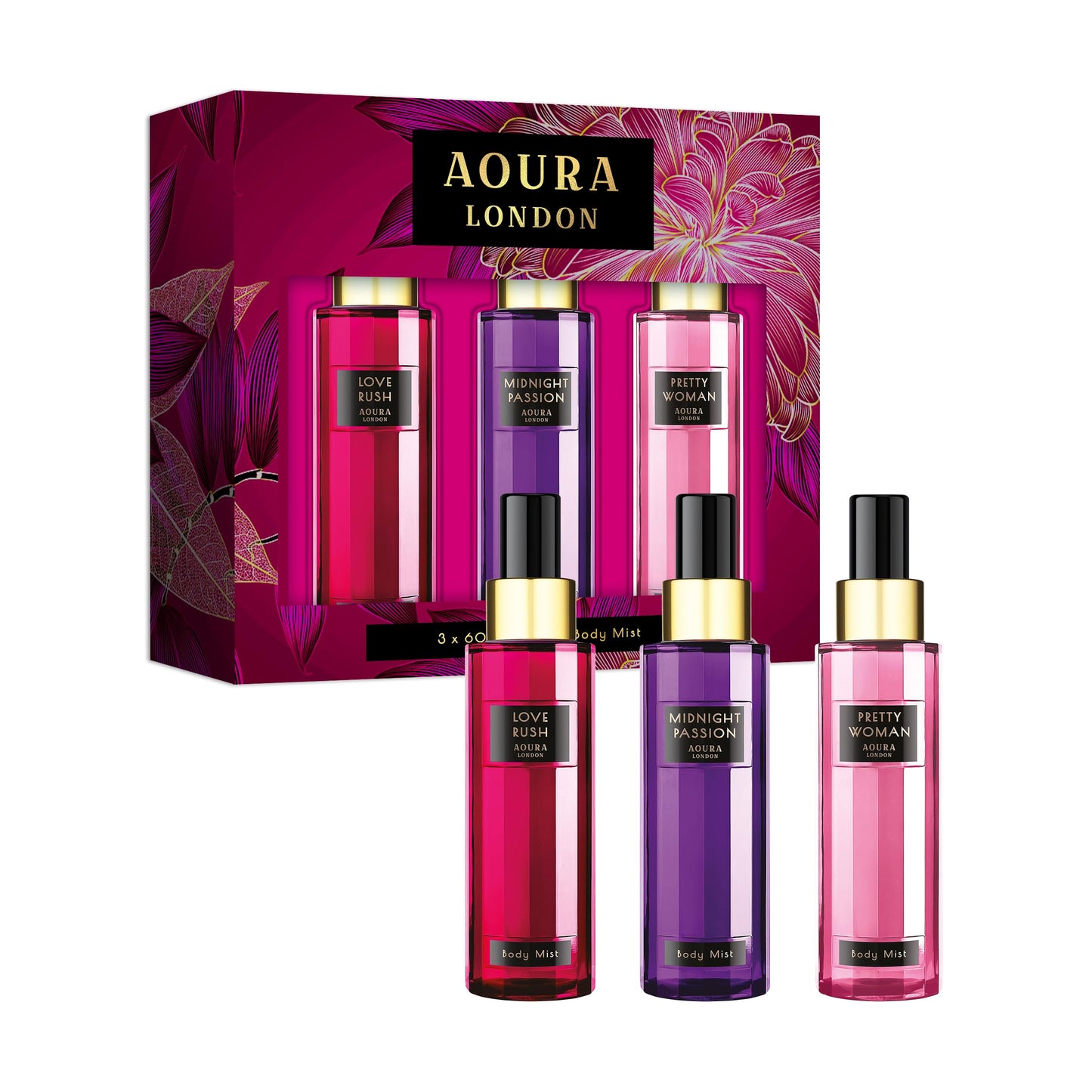 AOURA LONDON Trio Womens Body Mist Gift Set (3x60ml)