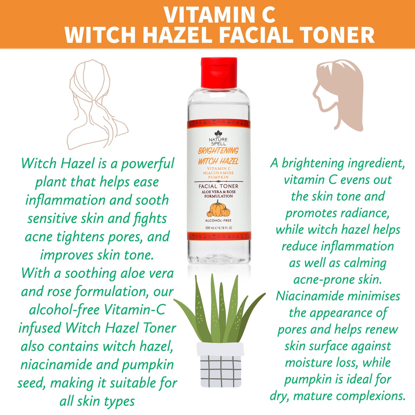 Nature Spell Brightening Witch Hazel Face Toner with Vitamin C