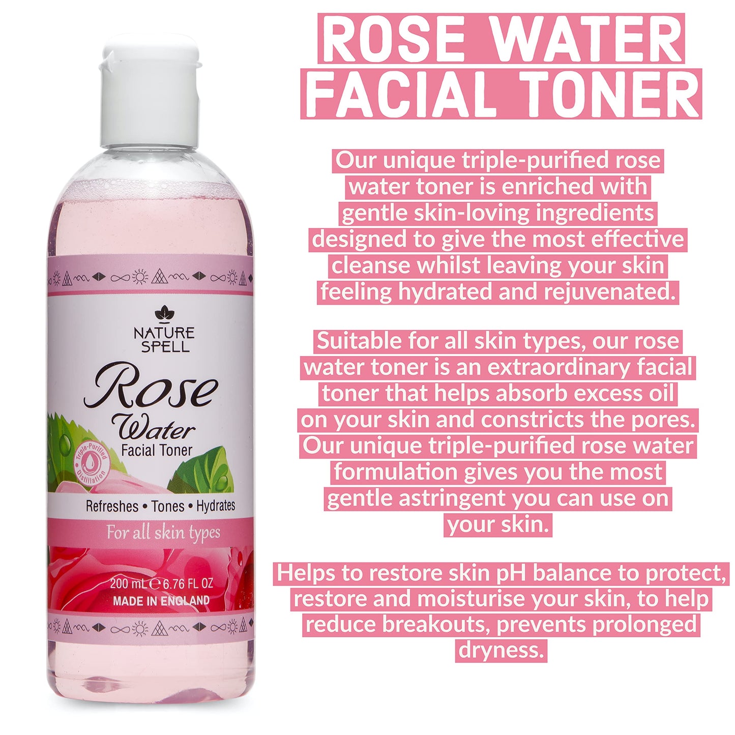 Nature Spell™ Rose Water Face Toner 200ml Skincare