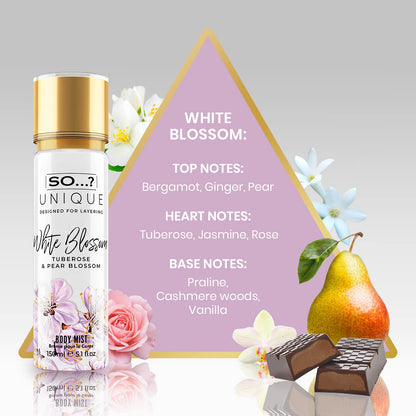 So…? Unique Womens White Blossom Body Mist Fragrance Spray 150ml