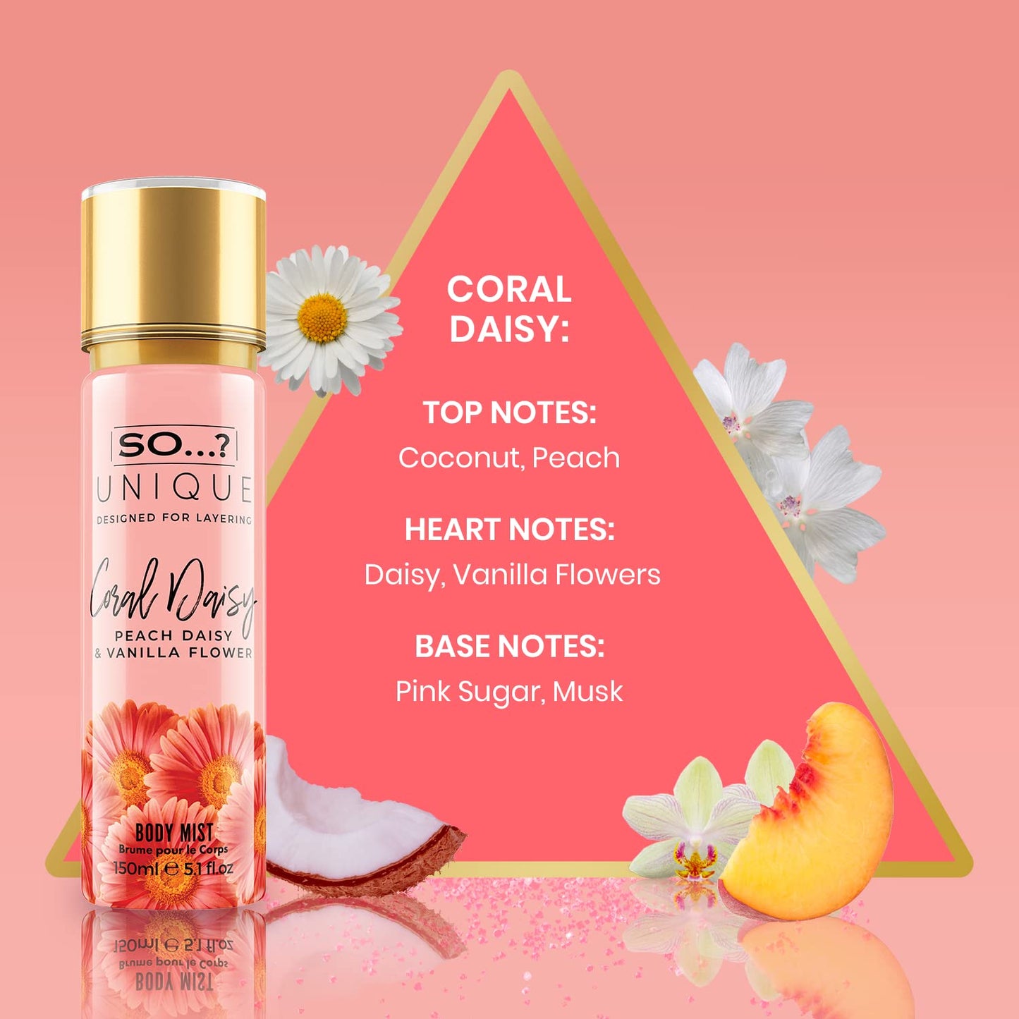 So…? Unique Womens Coral Daisy Body Mist Fragrance Spray 150ml