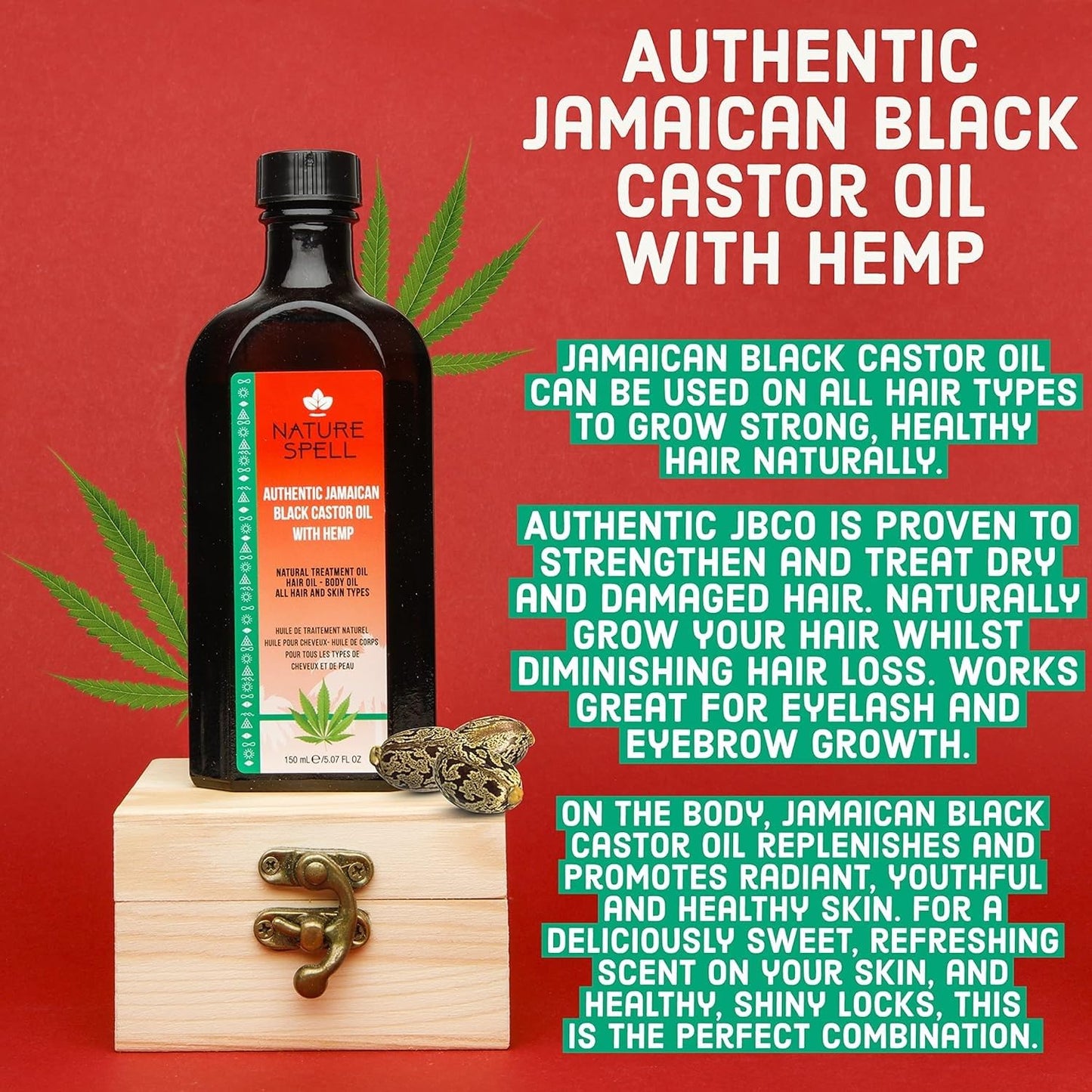 Nature Spell Authentic Jamaican Black Castor Oil with Hemp for Hair & Body 150 ml