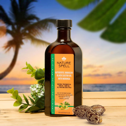 Nature Spell Authentic Jamaican Black Castor Oil with Moringa for Hair & Body 150 ml - Authentic JBCO For All Hair Types