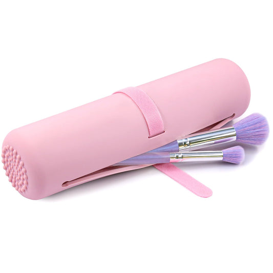 Valentine's Day Gift Travel Silicone Makeup Brush Bag, 12 Pcs Makeup Brush Set,Pink Makeup Brush Holder