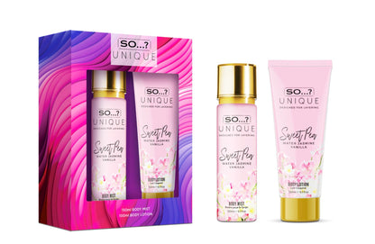 So…? Unique Sweet Pea Deluxe Duo Womens Gift Set, 150ml Body Mist Fragrance Spray & 100ml Body Lotion Toiletries Set.