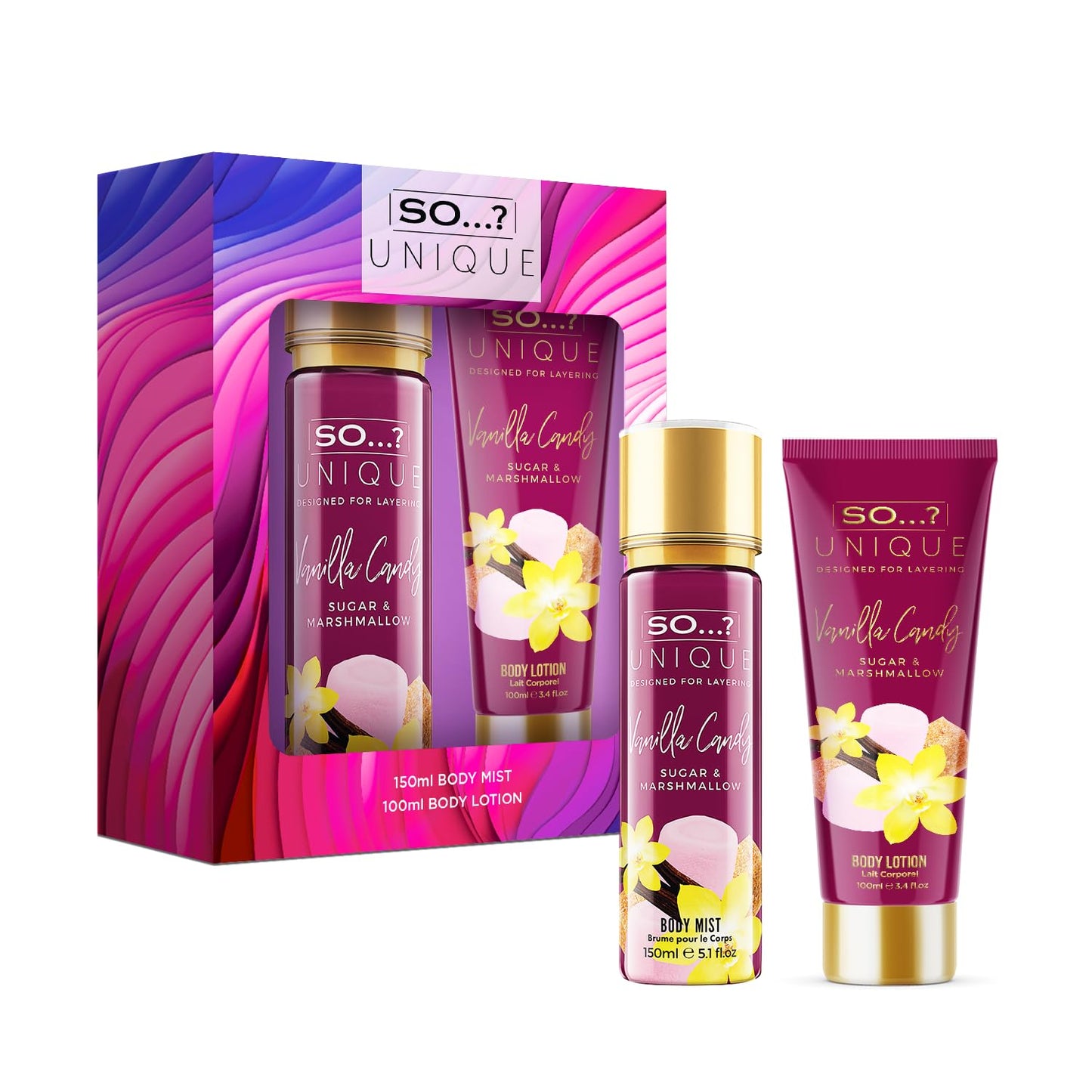 So…? Unique Vanilla Candy Deluxe Duo Womens Gift Set, 150ml Body Mist Fragrance Spray & 100ml Body Lotion Toiletries Set.