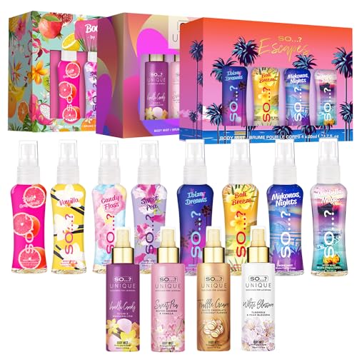 So…? Summer Escapes, Body Mist by So…? & Unique Womens Gift Sets Bundle, Body Mist Fragrance Spray (4x50ml) Pack of 3