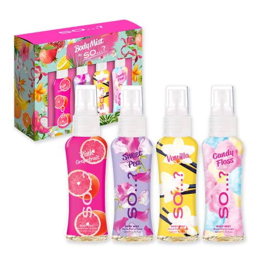 So…? Summer Escapes, Body Mist by So…? & Unique Womens Gift Sets Bundle, Body Mist Fragrance Spray (4x50ml) Pack of 3