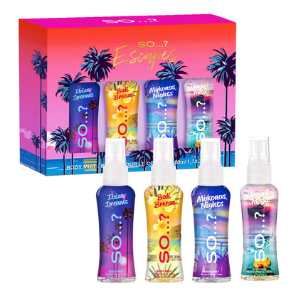 So…? Escapes Womens Gift Set, with Ibiza Dream, Bali Breeze, Mykonos Nights & Majorca Love, Fragrance Spray Set (4 x 50ml)