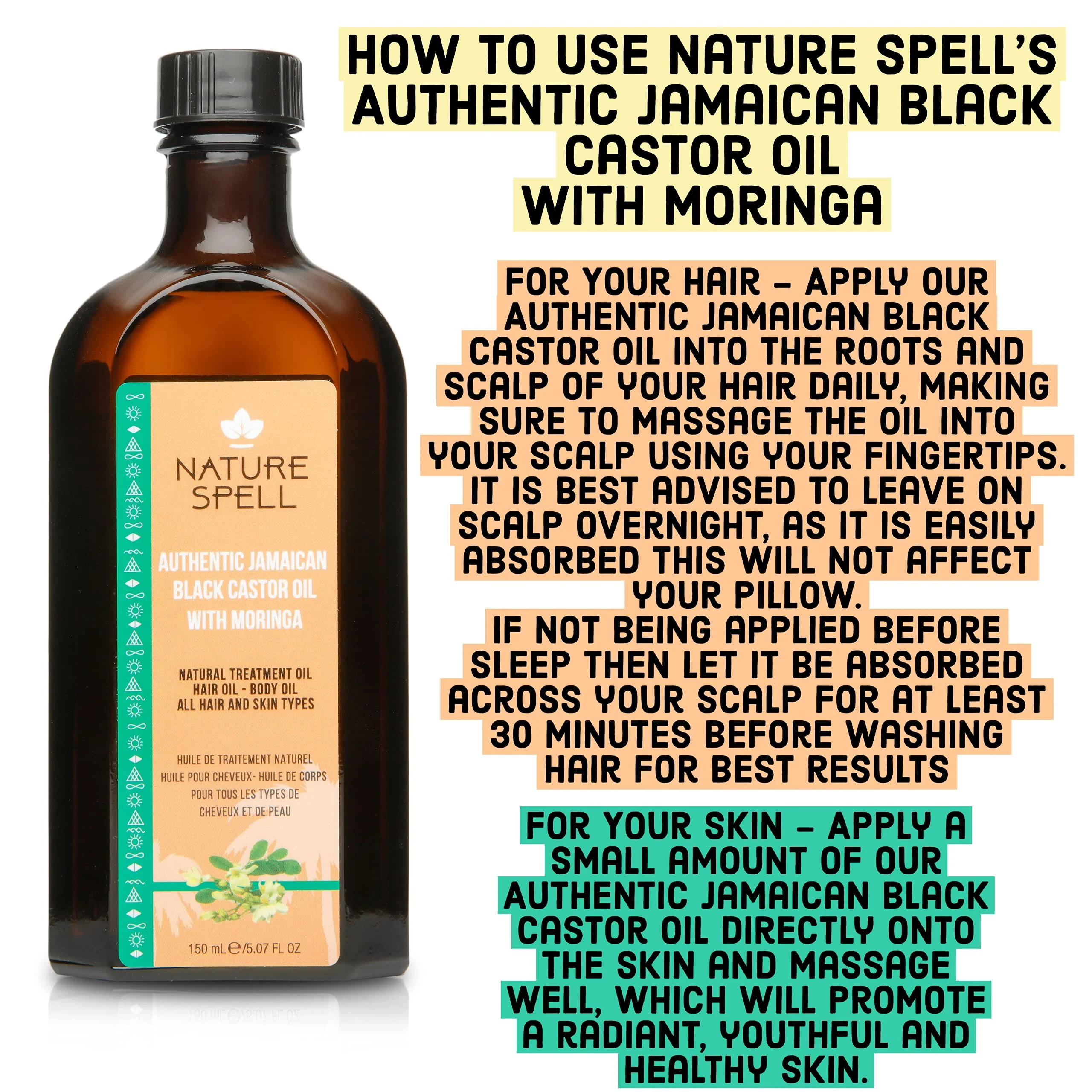 Nature Spell Authentic Jamaican Black Castor Oil with Moringa for Hair & Body 150 ml - Authentic JBCO For All Hair Types - Image 3